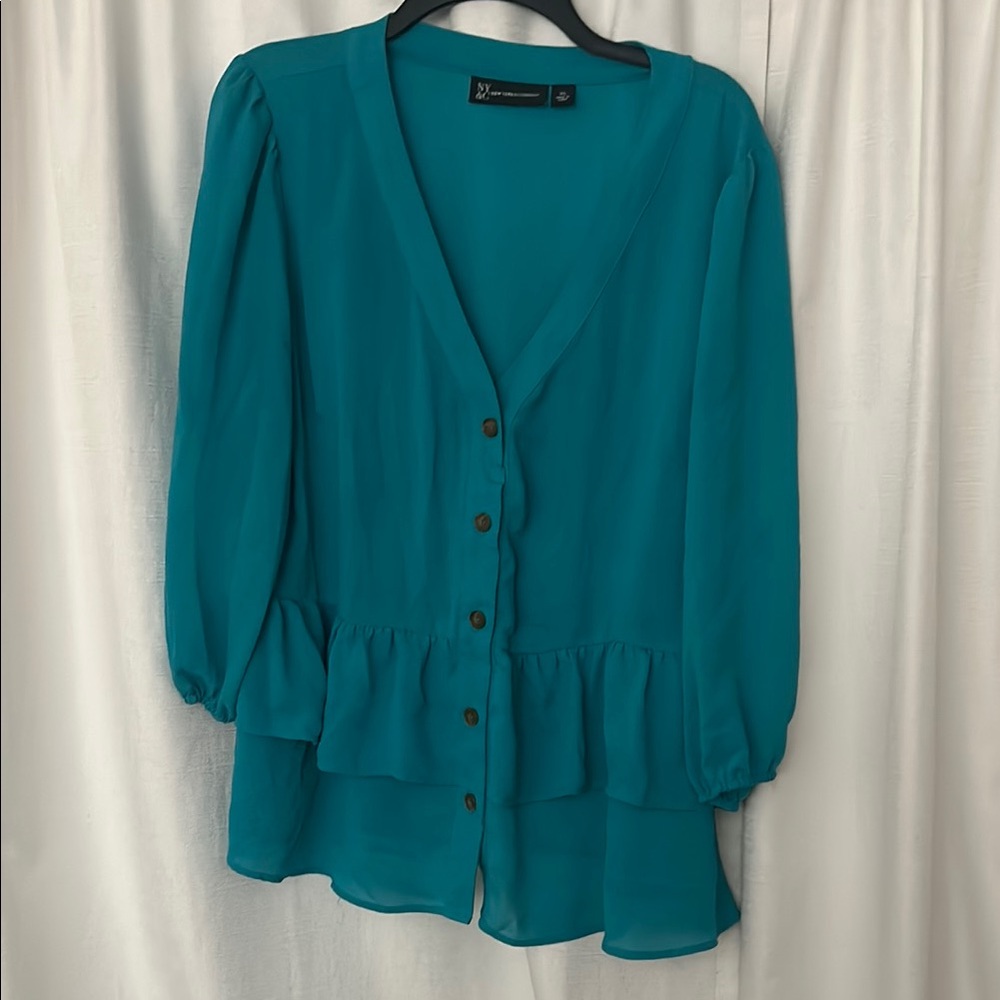 Teal New York and Company Button-Up Women's Blouse